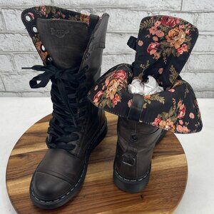 VTG Dr. Martens Triumph AW004 Womens 8 Brown Leather Floral Foldover Combat Boot